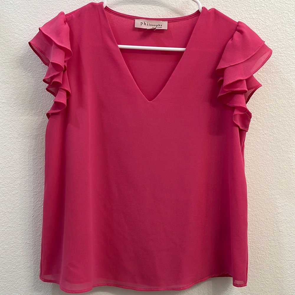 Fuschia Philosophy Blouse with frilled shoulder